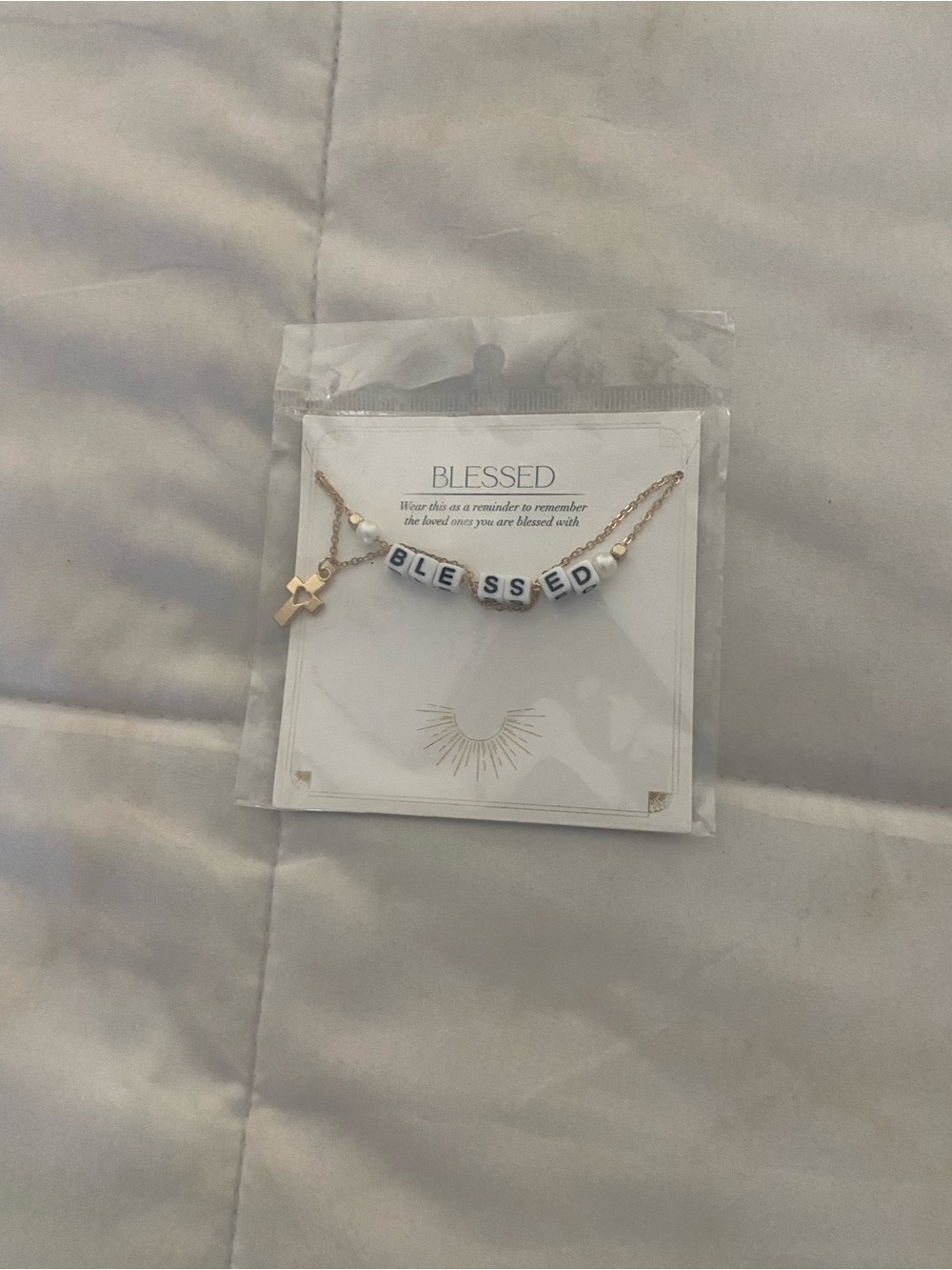 Blessed Gold Tone Beaded Necklace with White Letter Beads - Unbranded